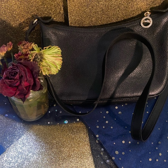 LONGCHAMP MADE in FRANCE VINTAGE BLACK GOLD LEATHER BAGUETTE CROSSBODY Bag